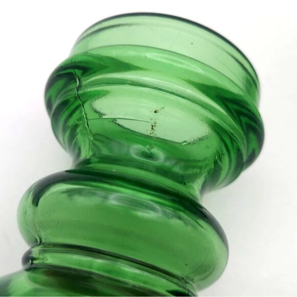 Vintage MCM Italian Green Pressed Glass Candle Holders Vases Signed Set Of 2 - Picture 9 of 9